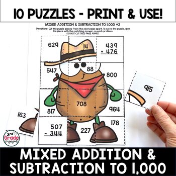 Mixed Addition and Subtraction to 1000 Puzzles Math Worksheets | TPT