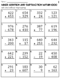 Mixed Addition and Subtraction within 1000 Worksheets