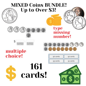 Preview of Mixed Coins Boom Cards BUNDLE! 161 Cards! Up to over $3! MONEY MATH!