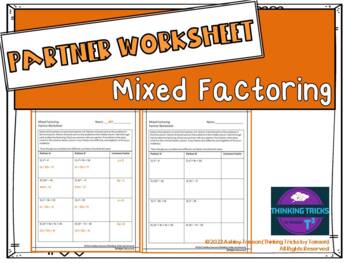 Preview of Mixed Factoring Partner Worksheet