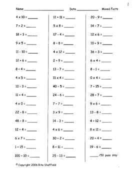 Mixed Facts Timed Tests - Two Versions by Rita Sheffield | TpT