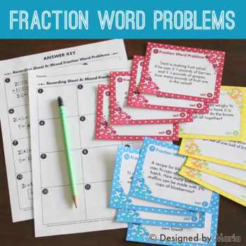 Preview of Mixed Fraction Word Problem Task Cards All Operations - 5th Grade Mixed Numbers