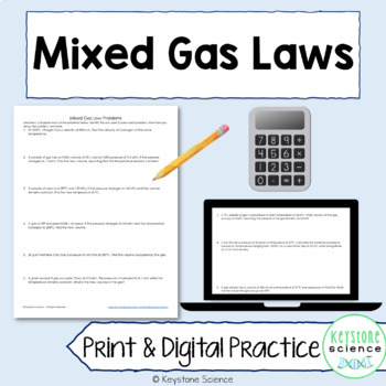 Preview of Mixed Gas Laws Practice Problem Worksheet with Step by Step Key Chemistry