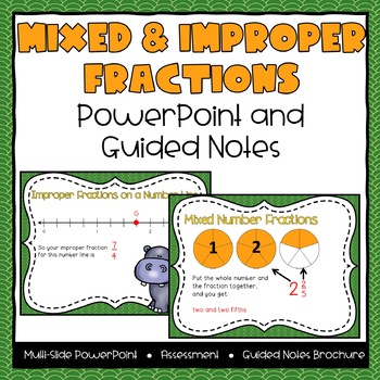 Preview of Mixed & Improper Fractions Powerpoint & Guided Notes - Third Grade