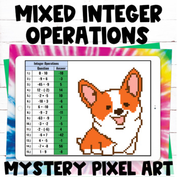 Preview of Mixed Integer Operation Review Practice Pixel Art Digital Mystery Activity