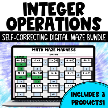 Preview of Mixed Integer Operations Digital Self-Correcting Maze Practice Activity BUNDLE