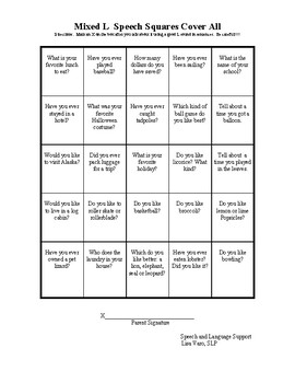 Preview of Mixed L Speech Squares Cover All Articulation Carryover activity  Freebie