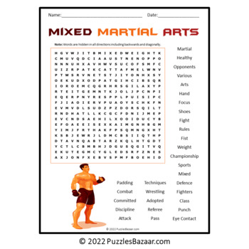 Mixed Martial Arts Word Search Puzzle No Prep Activity Printable PDF