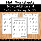 Mixed Math Addition and Subtraction to Within 20: Workshee