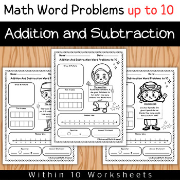 Preview of Mixed Math Word Problems Addition and Subtraction Within 10 Worksheets up to 10