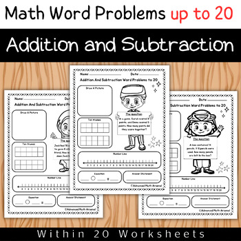 Preview of Mixed Math Word Problems Addition and Subtraction Within 20 Worksheets up to 20