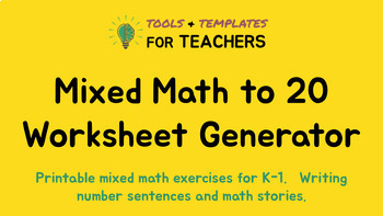 Preview of Mixed Math to 20 Printable Worksheet Generator (Pre-K to 1st, English & Spanish)
