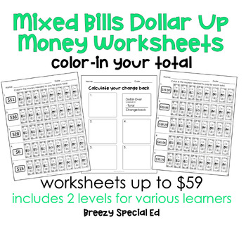 Preview of Mixed Money Worksheets (Next Dollar Up) for Special Education