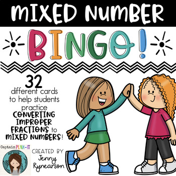 Preview of Mixed Number BINGO! 32 Cards! Convert Improper Fractions to Mixed Numbers!