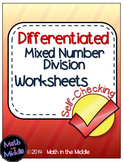 Mixed Number Division Self-Checking Worksheets - Differentiated