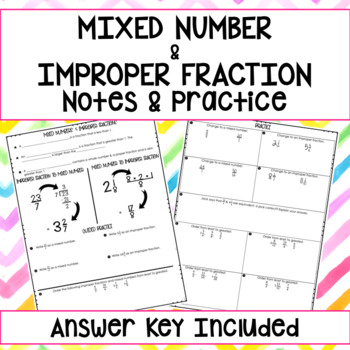 Preview of Mixed Number & Improper Fraction Notes & Guided Practice