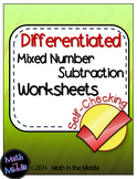 Mixed Number Subtraction Self-Checking Worksheets - Differ