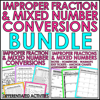 Preview of Mixed Numbers and Improper Fractions Conversions Activities Notes Anchor Chart