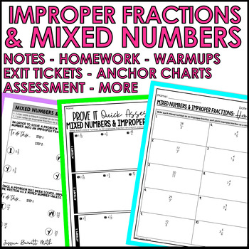 Preview of Mixed Numbers and Improper Fractions Conversions Notes Homework Anchor Charts