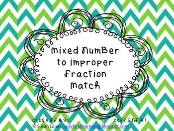 Preview of Mixed Number to Improper Fraction Card Matching Game / Task Card Set