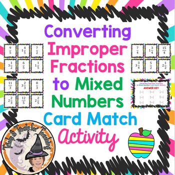 Preview of Converting Improper Fractions to Mixed Numbers Card Match Activity