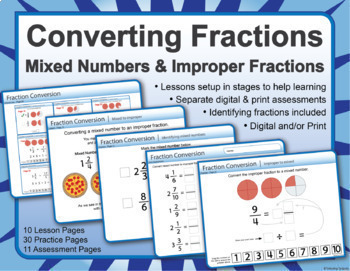 Preview of Mixed Numbers & Improper Fractions | Identify & Convert | Digital & Print