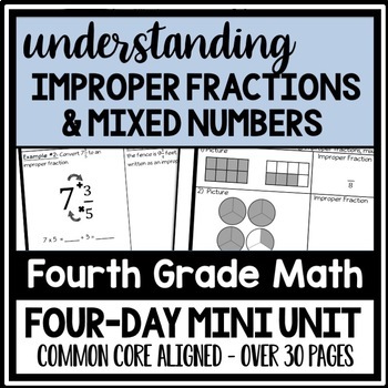 Preview of Mixed Numbers & Improper Fractions Converting Fractions Greater than 1 Worksheet