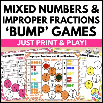 Preview of Converting Improper Fractions to Mixed Numbers Worksheet Games & Center Activity