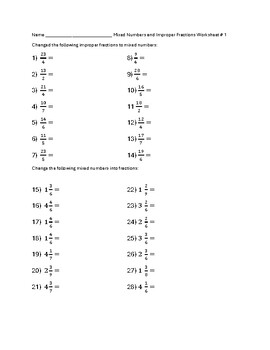 Preview of Mixed Numbers and Improper Fractions - 250 Worksheets