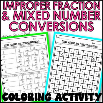 Preview of Mixed Numbers and Improper Fractions Activity Coloring Worksheet