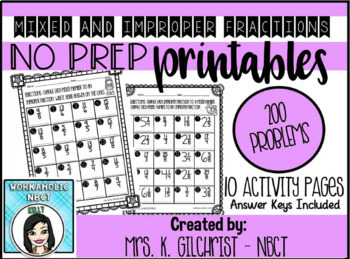 Preview of Mixed Numbers and Improper Fractions Activity Pages - NO PREP