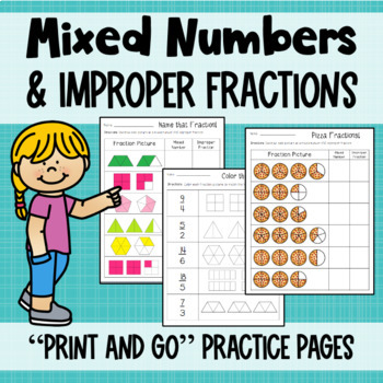 Preview of Mixed Numbers and Improper Fractions - Anchor Chart, Notes, & Practice Pages
