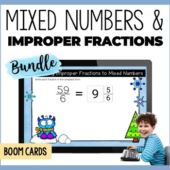 Preview of Mixed Numbers and Improper Fractions Boom Cards Bundle