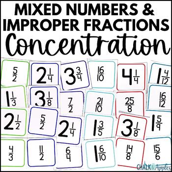 Preview of Mixed Numbers and Improper Fractions Concentration Game