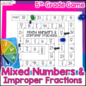 Teacher Made Math Center Game Working with Mixed Numbers & Improper Fractions 