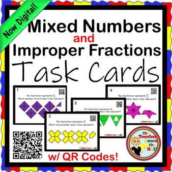 Preview of Mixed Numbers and Improper Fractions Task Cards NOW Digital!