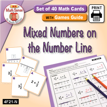 Preview of Mixed Numbers on the Number Line: Fraction Sense PDF Math Card Games 4F21-N