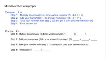 Preview of Mixed Numbers to Improper Fractions & Improper Fractions to Mixed Numbers