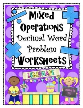Preview of Mixed Operation Decimal Word Problem Worksheets
