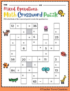 Mixed Operations: Math Crossword Puzzle by Teacher Trove Creations