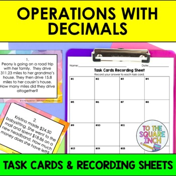 Preview of Operations with Decimals Task Cards | Math Center Practice Activity