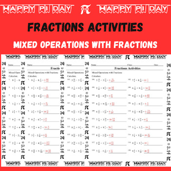 Preview of Mixed Operations with Fractions Activities - Pi Day Worksheet No Prep