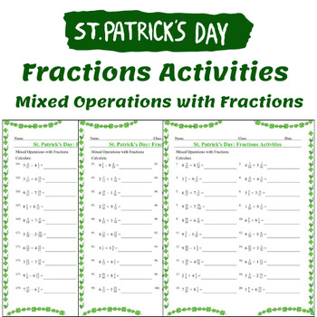 Preview of Mixed Operations with Fractions  - Fun St. Patrick's Day Worksheets No Prep