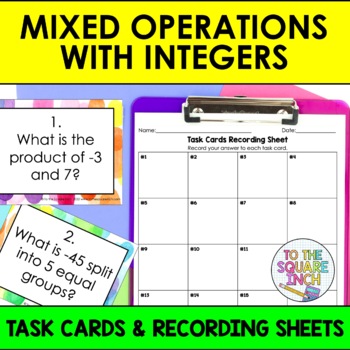 Preview of Mixed Operations with Integers Task Cards | Math Center Practice Activity