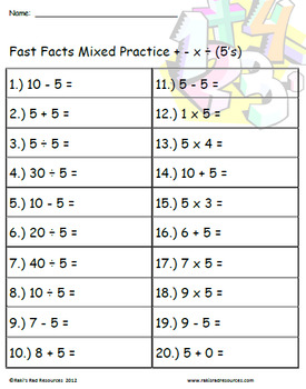 Mixed Practice Fact Quizzes All 4 Operations by Raki's Rad Resources