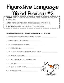 Mixed Review #2 for simile, metaphors, and personification worksheet