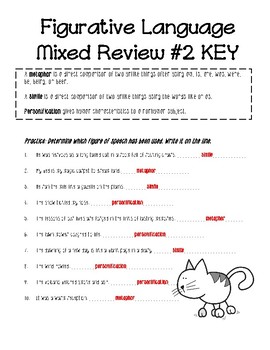 Mixed Review #2 for simile, metaphors, and personification worksheet