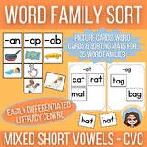 Mixed Short Vowel Word Family Sort | CVC Literacy Centre A