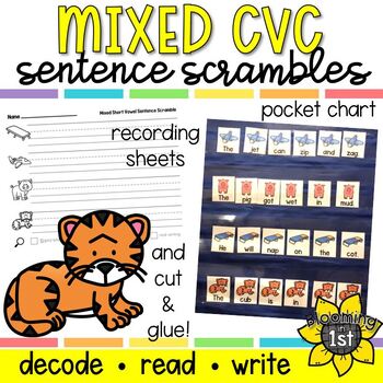 Mixed Short Vowels CVC - Decodable Text Sentences; Phonics Center ...