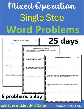 Preview of Mixed Operation Single Step Word Problems- 25 Days